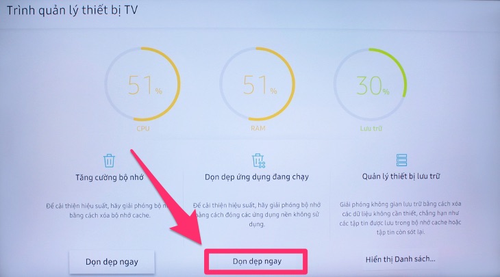 Cách giúp cho tivi sử dụng mượt mà trên Smart tivi Samsung 2019 > Trình quản lý thiết bị của tivi Samsung