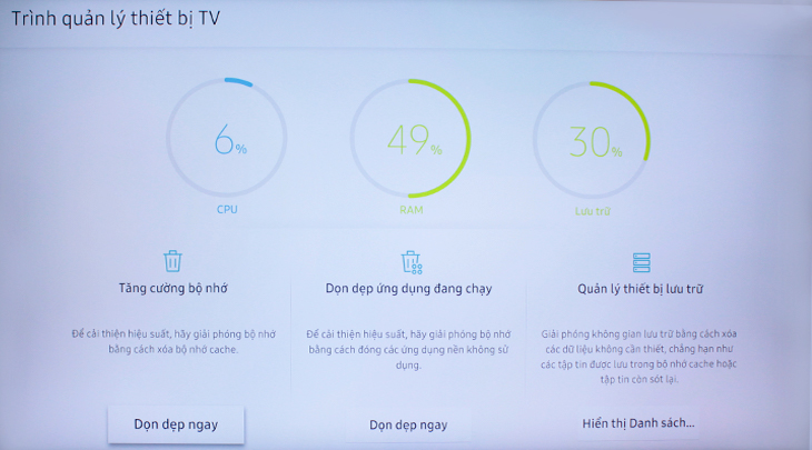 Cách giúp cho tivi sử dụng mượt mà trên Smart tivi Samsung 2019 > Trình quản lý thiết bị của tivi Samsung