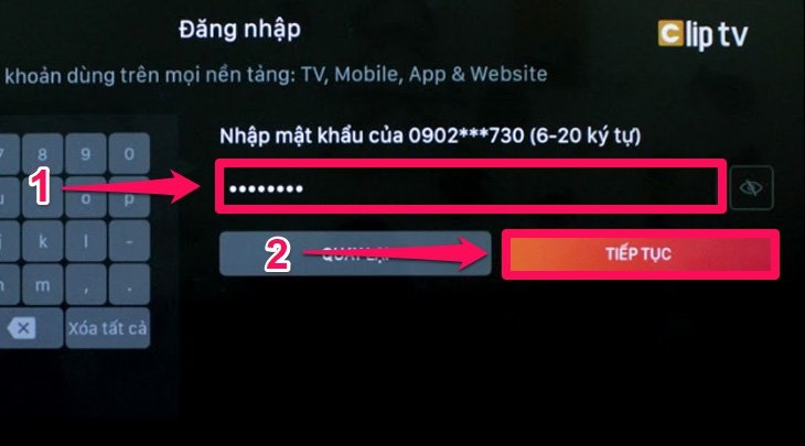 Đăng nhập tài khoản ứng dụng ClipTV