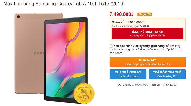 Galaxy Tab A10.1 2019 giáº£m sá»c 1 triá»u