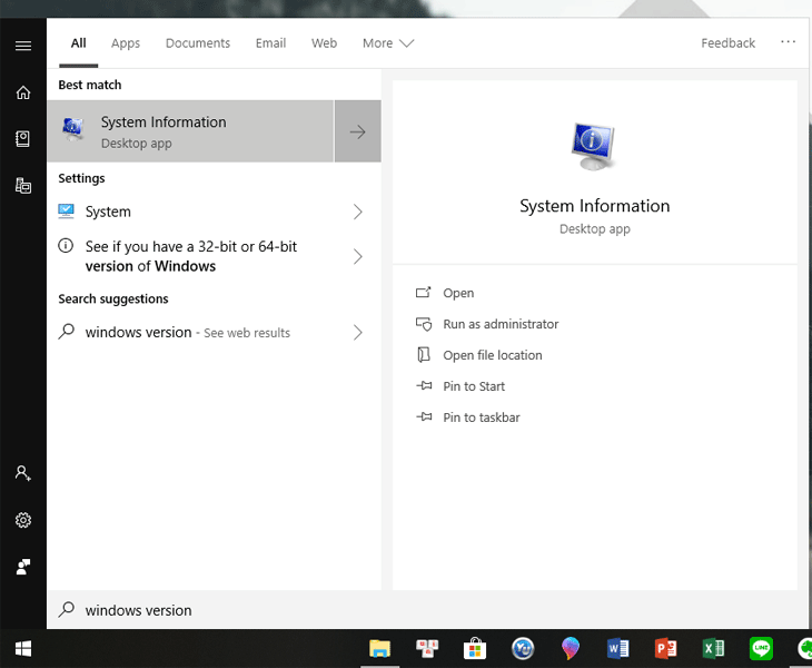Nhập Windows version vào khung tìm kiếm của Cortana