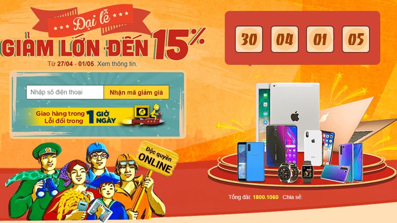 Đại lễ 30/4-1/5 là cơ hội để bạn săn mã giảm giá đến 15%