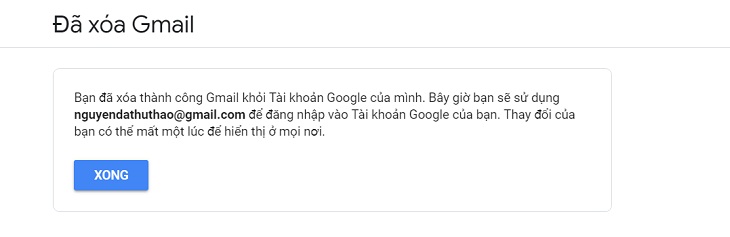 xóa Gmail hoàn tất