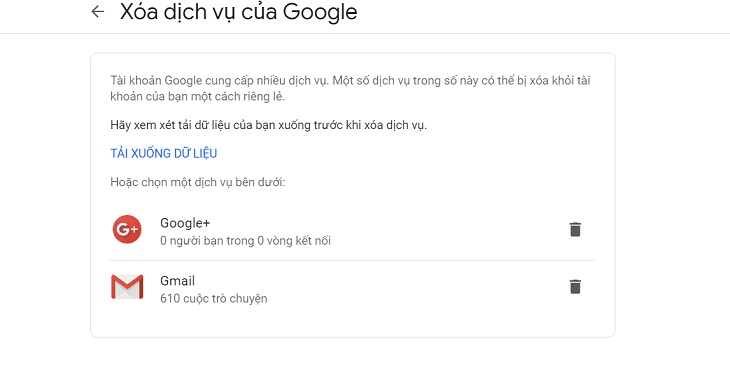 chọn xóa Gmail