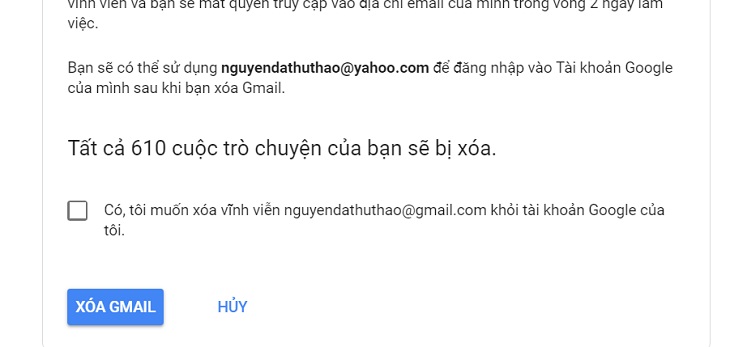 nhấp xóa Gmail