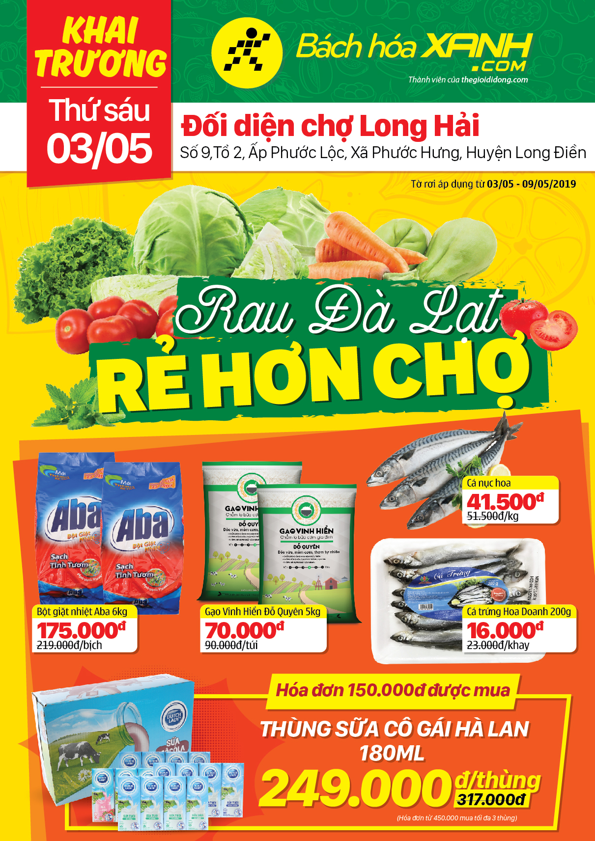 Siêu thị Bách hoá XANH Số 9, Tổ 2, Ấp Phước Lộc khai trương 3/05/2019