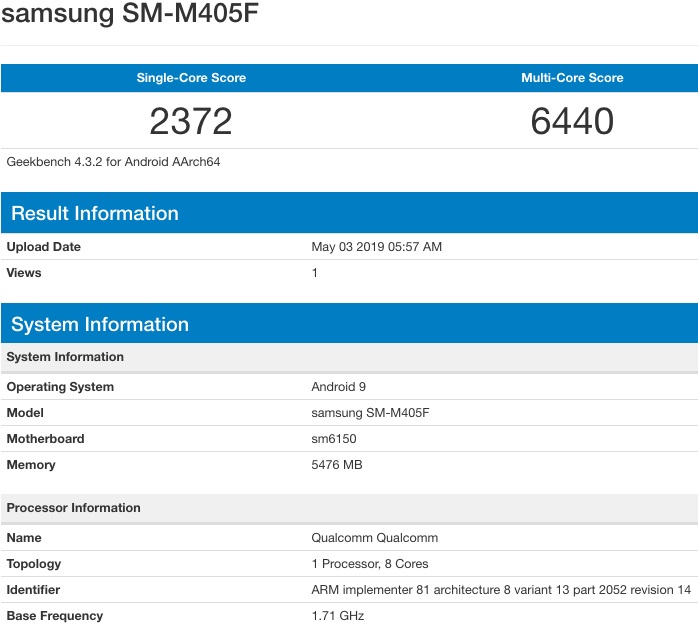 Galaxy M40 dùng chip Snapdragon 675 xuất hiện trên Geekbench Galaxy M40 dùng chip Snapdragon 675 xuất hiện trên Geekbench