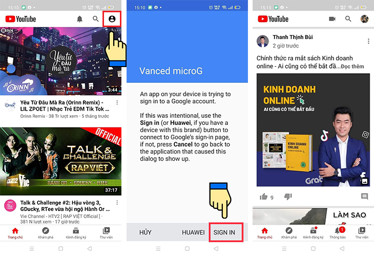 Đăng nhập tài khoản Google vào YouTube Vanced