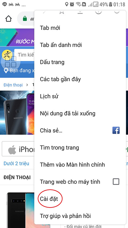 Tìm đến phần Cài đặt