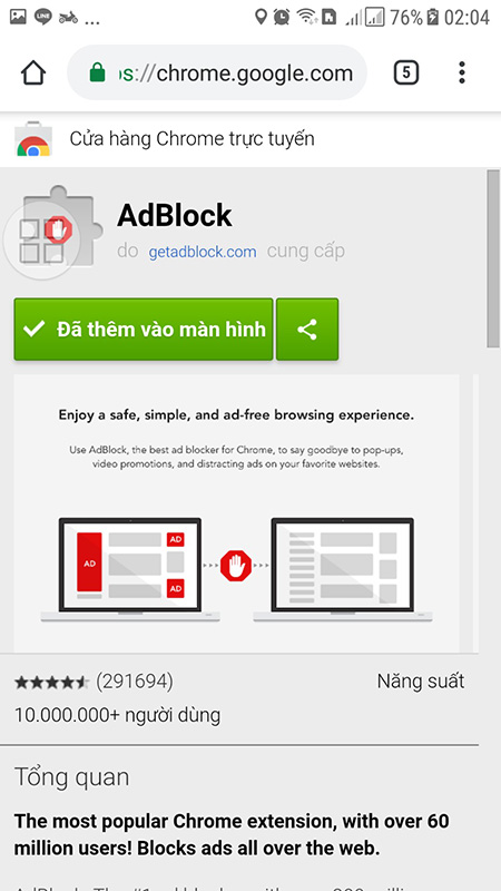 Cài ADBlock