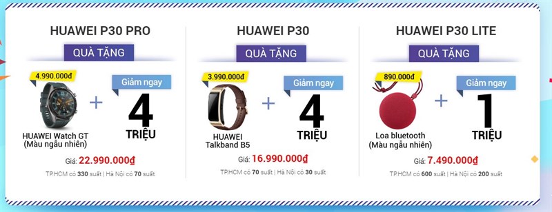 Hot Sale: Huawei P30, P30 Pro, P30 Lite giảm giá sá»c, tặng quà ngon