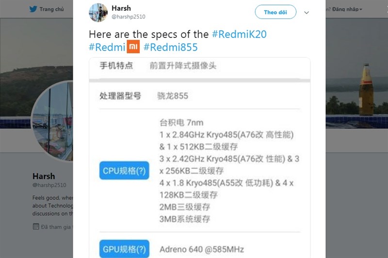 Redmi K20 lộ cấu hình đầy đủ trên Twitter