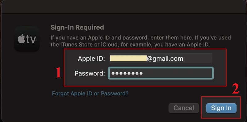Nhập Apple ID và Password