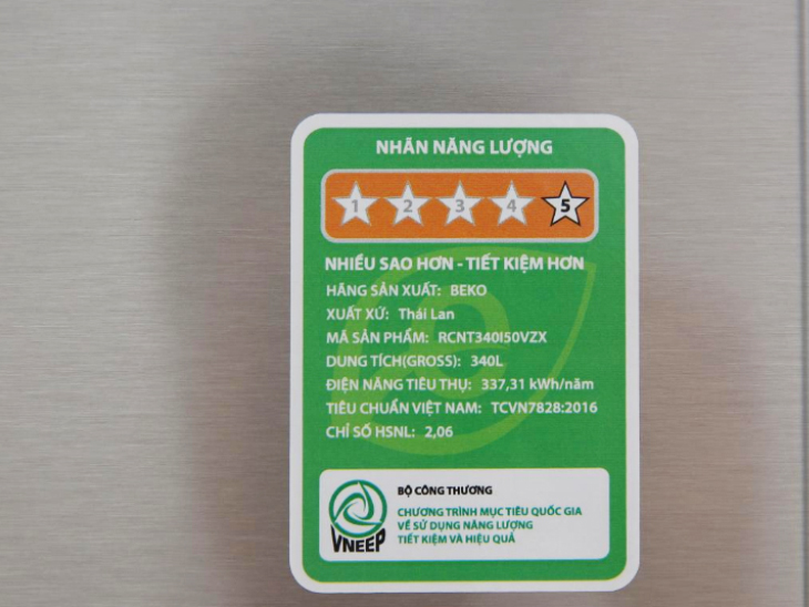 Nhãn năng lượng - Tủ lạnh Beko Inverter 323 lít RCNT340I50VZX Đánh giá tổng quan Tủ lạnh Beko Inverter 323 lít RCNT340I50VZX > Nhãn năng lượng - Tủ lạnh Beko Inverter 323 lít RCNT340I50VZX