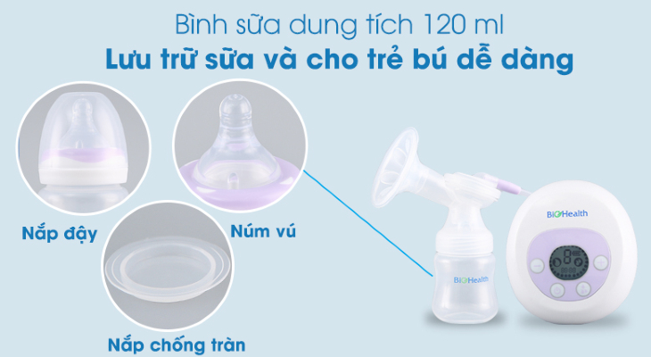 Máy hút sữa điện đơn BioHealth AE Basic có dung tích lớn giúp dự trữ sữa và cho bé bú dễ dàng hơn