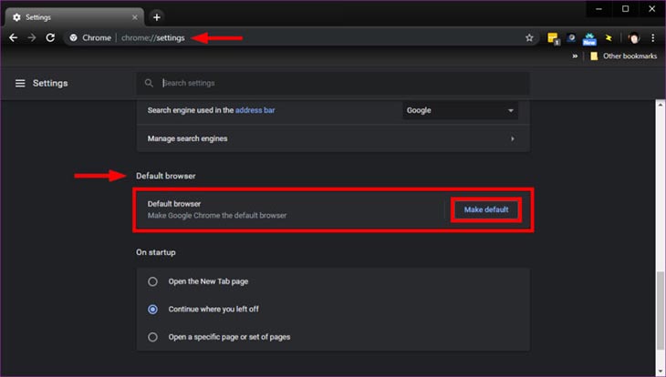 tại Default browser và nhấn chọn Make default.