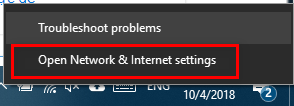 chọn Open Network & Internet settings