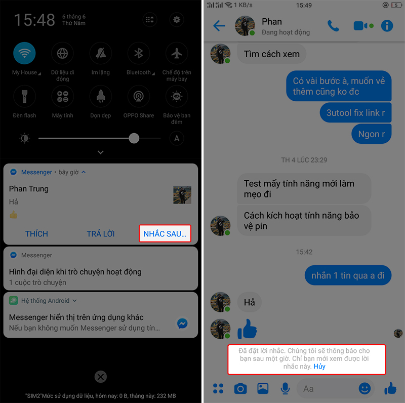 tính năng hẹn giờ thông báo Messenger