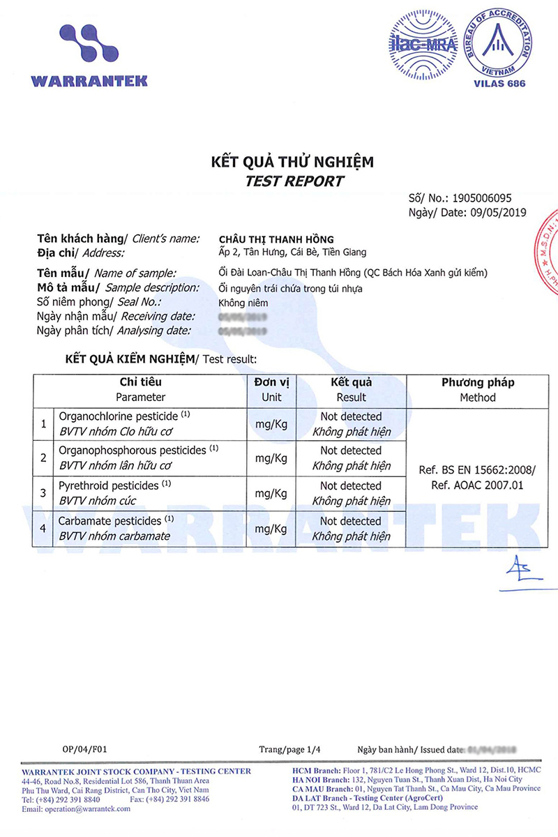 Chứng nhận đạt chuẩn an toàn thực phẩm của ổi Chứng nhận đạt chuẩn an toàn thực phẩm của ổi