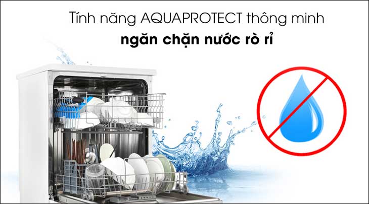 Máy rửa chén độc lập có sấy Candy CDPN 1L390PW được tích hợp tính năng AQUAPROTECT giúp bảo vệ ống cấp nước và tiết kiệm nước