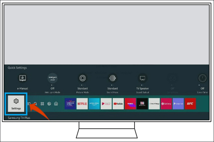 eARC là gì? Có gì nâng cấp so với ARC? Hướng dẫn thiết lập eARC trên Smart tivi Samsung > Bạn nhấn vào nút Home trên remote > nhấn Cài đặt (Settings).