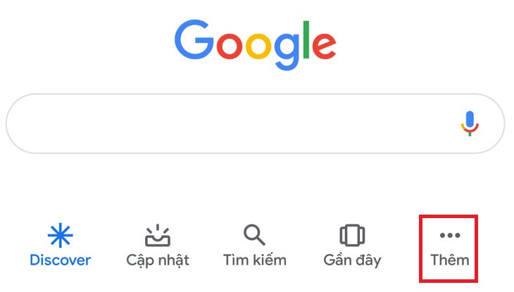 Mở tìm kiếm Google trên điện thoại chọn thêm