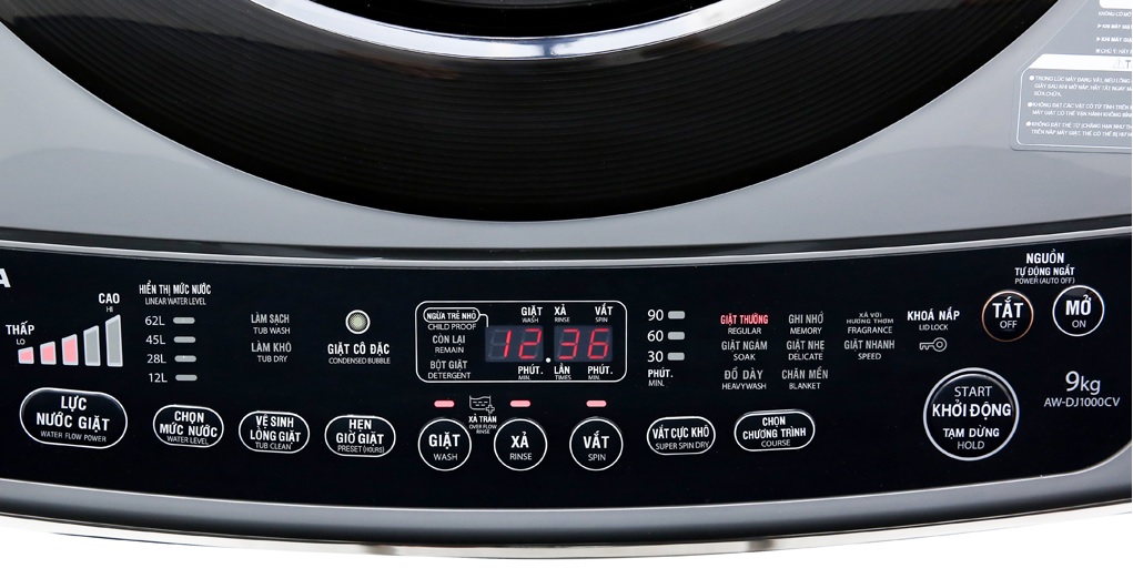 Máy giặt Toshiba Inverter 9 Kg AW-DJ1000CV SK - Bảng điều khiển Đánh giá tổng quan máy giặt Toshiba Inverter 9 Kg AW-DJ1000CV SK > Máy giặt Toshiba Inverter 9 Kg AW-DJ1000CV SK - Bảng điều khiển