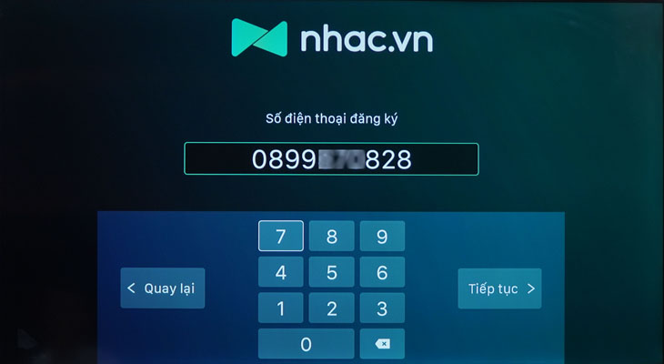 Cách kích hoạt gói khuyến mãi nhac.vn trên tivi TCL > nhập số điện thoại để nhận được mã kích hoạt