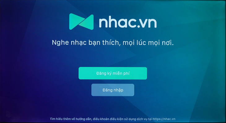 Cách kích hoạt gói khuyến mãi nhac.vn trên tivi TCL > màn hình đăng nhập ứng dụng nhac.vn