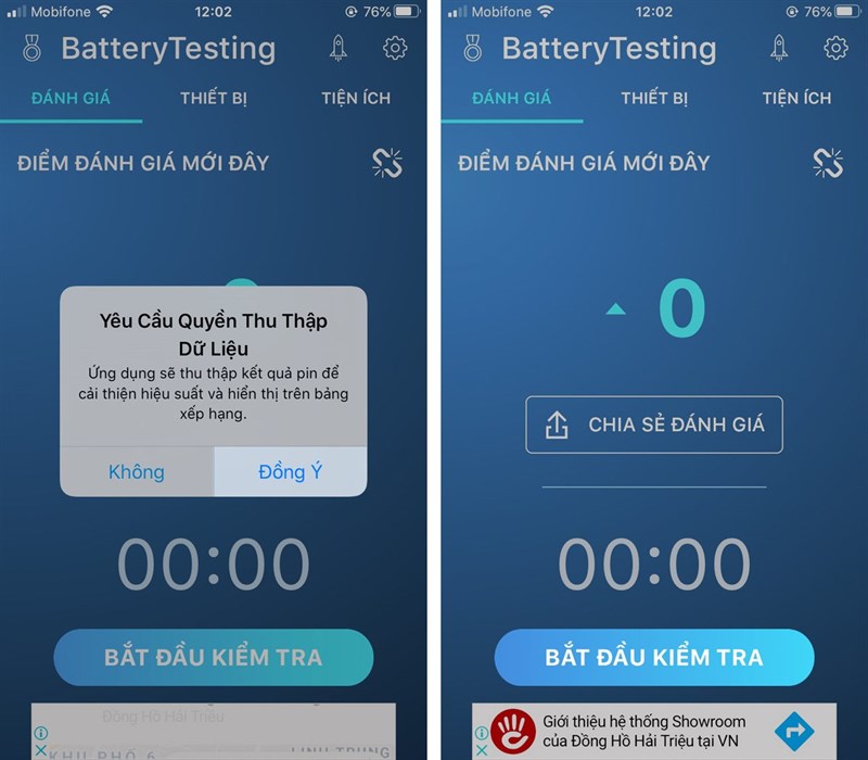 Kiểm tra bằng cách sử dụng app Battery Testing trên Appstore