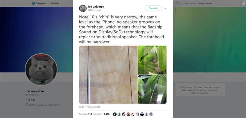 Ice Universe chia sẻ thông tin Galaxy Note 10 sẽ có công nghệ Sound on Display