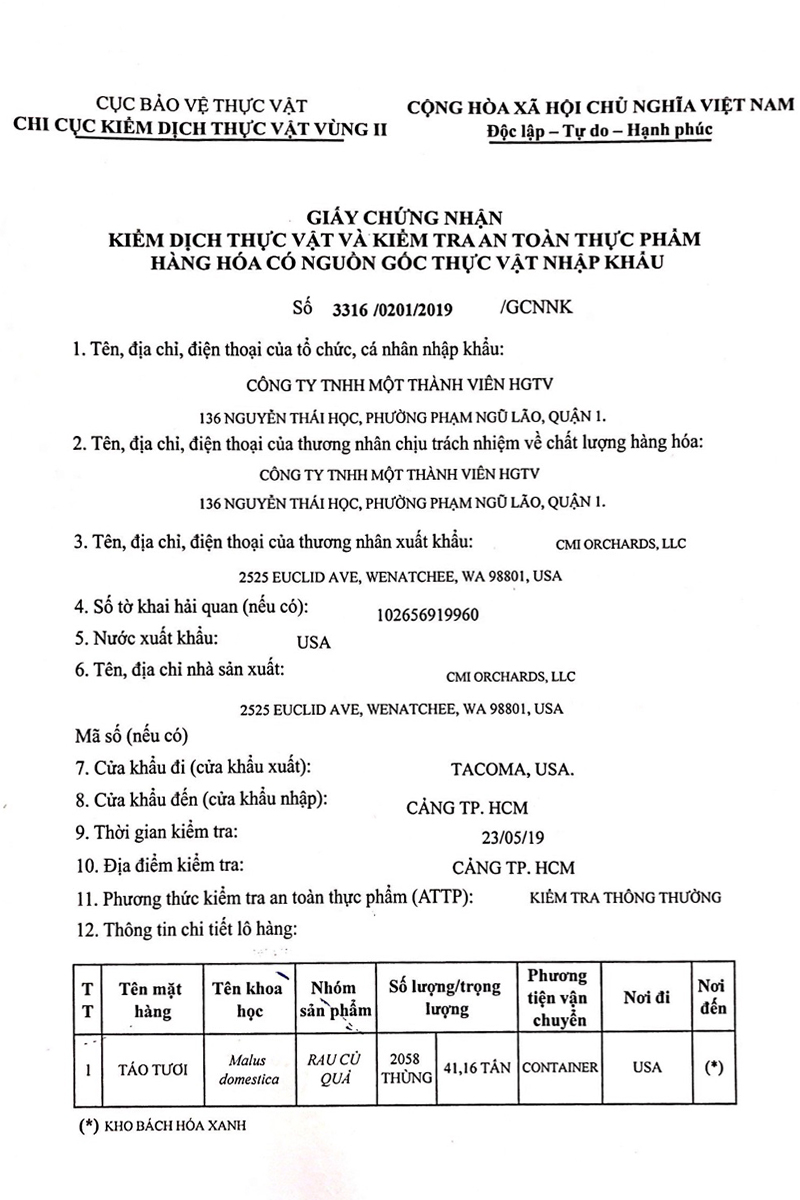 Chứng nhận nhập khẩu của táo đỏ Chứng nhận nhập khẩu của táo đỏ