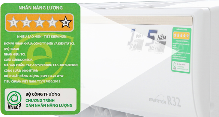 Nhãn năng lượng - Máy lạnh TCL Inverter 1 HP TAC-10CSI/KE88N Mẫu 2019