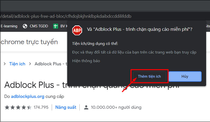 Nhấp vào [Add extension]. Adblock Plus sẽ bắt đầu cài đặt vào trình duyệt của bạn