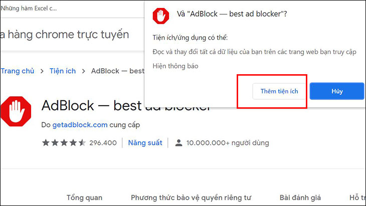 Nhấp Add extension, Chrome sẽ làm mới trang khi AdBlock hoàn tất cài đặt