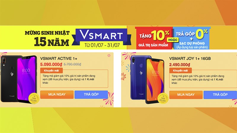 Mừng sinh nhật TGDĐ, smartphone Vsmart khuyến mãi cực đã Mừng sinh nhật TGDĐ, smartphone Vsmart khuyến mãi cực đã