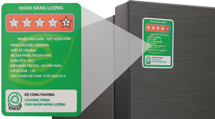 Đánh giá tổng quan tủ lạnh Samsung Inverter 307 lít RB30N4180B1/SV > Nhãn năng lượng - Tủ lạnh Samsung Inverter 307 lít RB30N4180B1/SV
