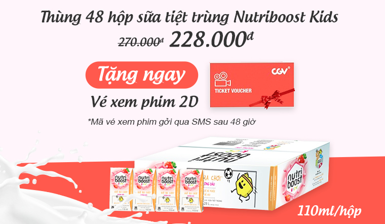 Mua thùng sữa Nutriboost Kids tặng ngay vé xem film 2D CGV