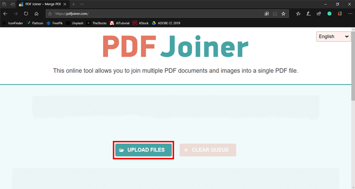 Tại giao diện của PDF Joiner, chọn UPLOAD FILES