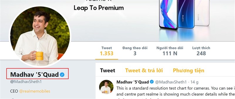 CEO Realme xác nhận tên gọi của smartphone hàng đầu có camera 64 MP