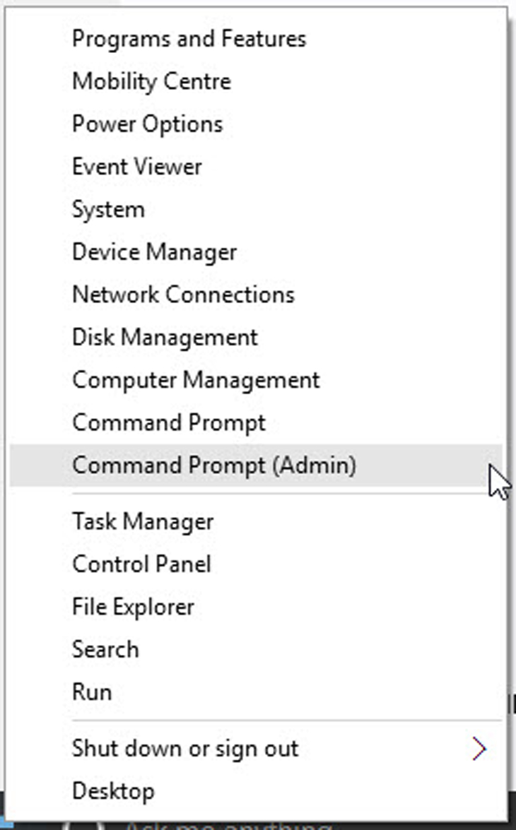 chọn Command Prompt (Admin)