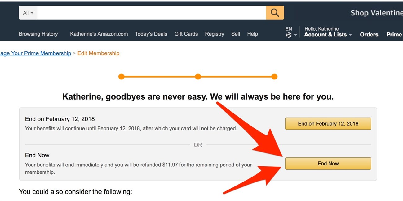 Amazon Prime là gì? Cách đăng kí tài khoản Amazon Prime > Hủy giao dịch Amazon Prime trước thời hạn