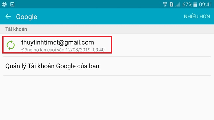 Nhấp vào tài khoản Gmail
