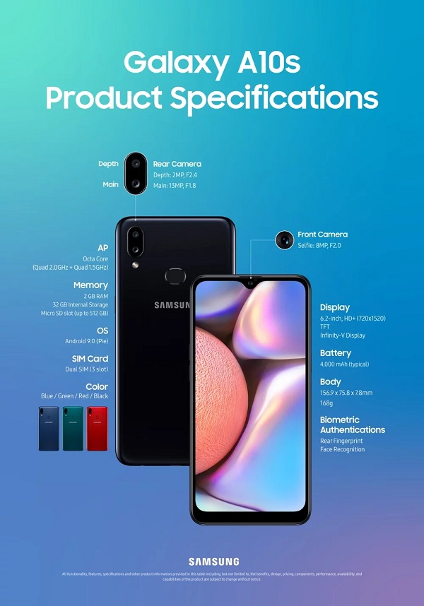 Samsung Galaxy A10s ra mắt với camera kép, pin 4.000 mAh Samsung Galaxy A10s ra mắt với camera kép, pin 4.000 mAh