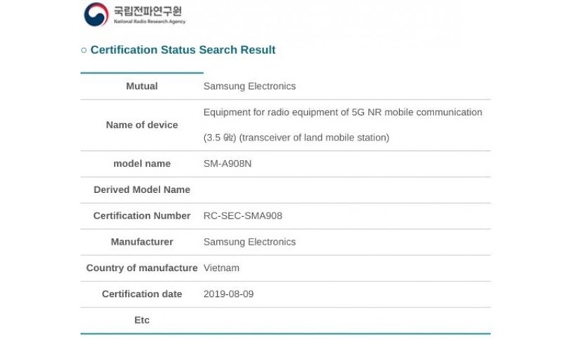 Samsung Galaxy A90 đạt chứng nhận tại Hàn Quốc Samsung Galaxy A90 đạt chứng nhận tại Hàn Quốc
