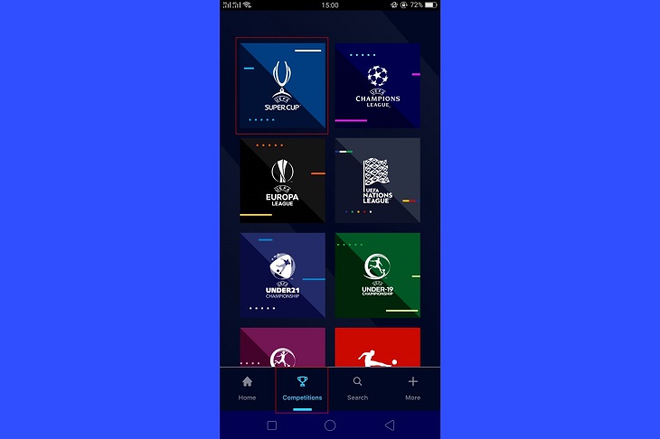 Chọn vào Competitions và chọn giải đấu mình muốn xem