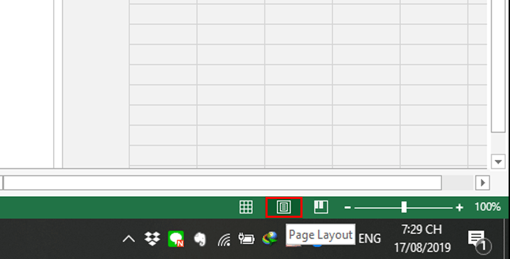 Hướng dẫn cách đánh số thứ tự trang trong Excel khi in > Đổi cách hiển thị trang tính thành Page Layout