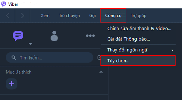 Mở Viber. Chọn Công cụ > Tuỳ chọn