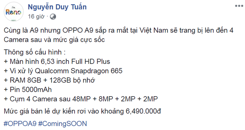 OPPO A9 sắp ra mắt tại Việt Nam: 4 camera sau, giá bán rất cạnh tranh OPPO A9 sắp ra mắt tại Việt Nam: 4 camera sau, giá bán rất cạnh tranh