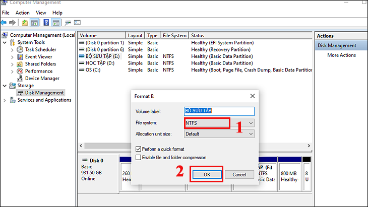 Đổi định dạng FAT32 sang NTFS hoặc exFAT  Tại Perform a quick format bạn hãy bỏ tick tùy chọn  Sau đó nhấn chọn OK.